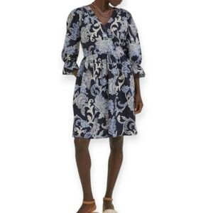 Fat Face Plus Size Maddox Blue Paisley Print Faux Wrap Dress With Pockets 20